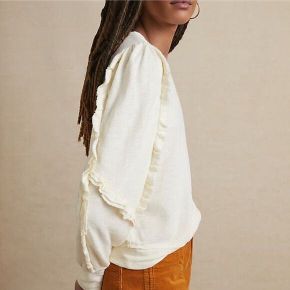Anthropologie Pilcro Elsa Top Size M Ivory Cream Ruffle Blouse Neutral Casual - Picture 3 of 12